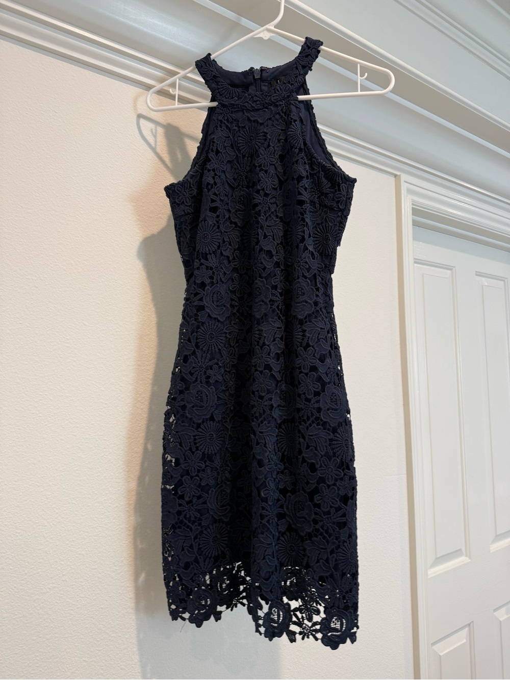 Lulu's Navy Floral Crochet Halter Dress